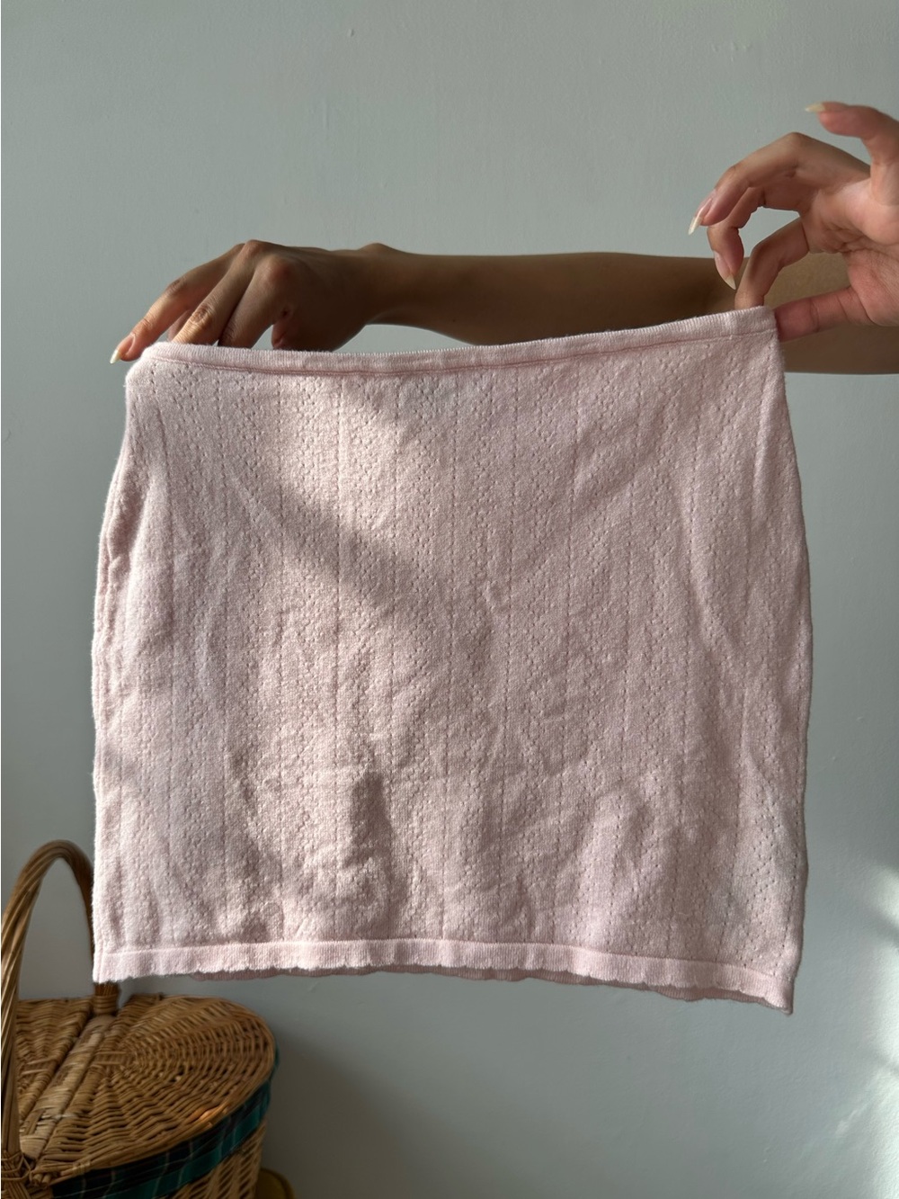Edikted pink mini skirt with textured vertical ribbing
Size XS